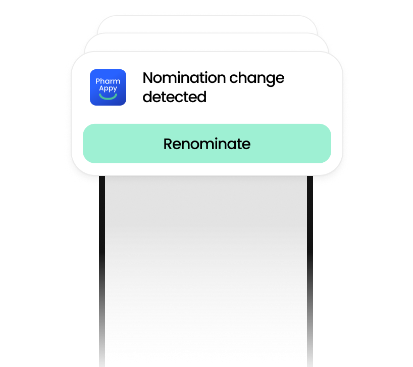 Push notification: nomination change detected, with Renominate action